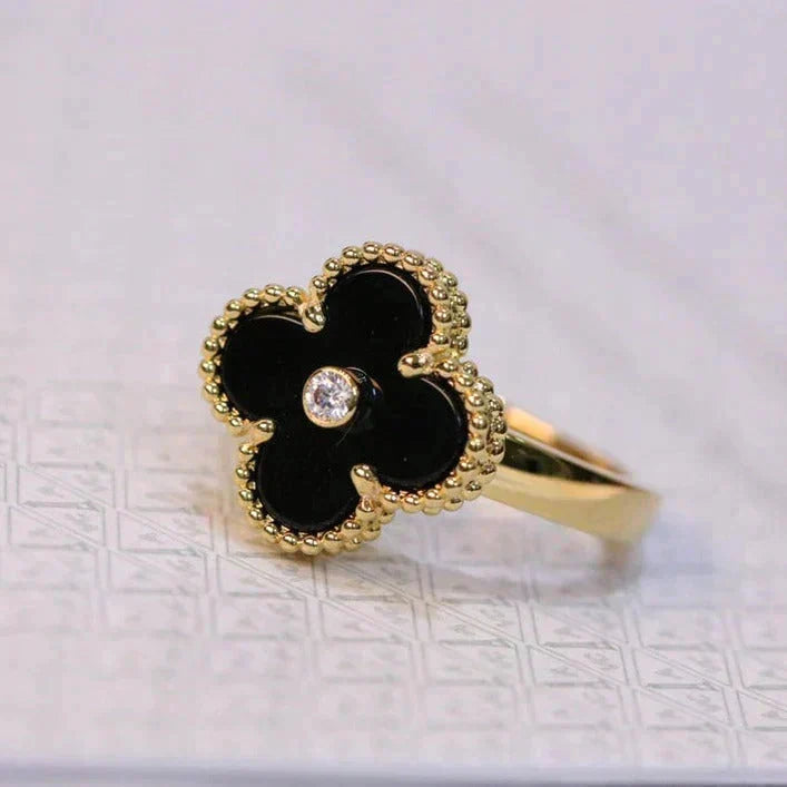 [⭐Hevara Jewelry]CLOVER ONYX RING GOLD DIAMOND
