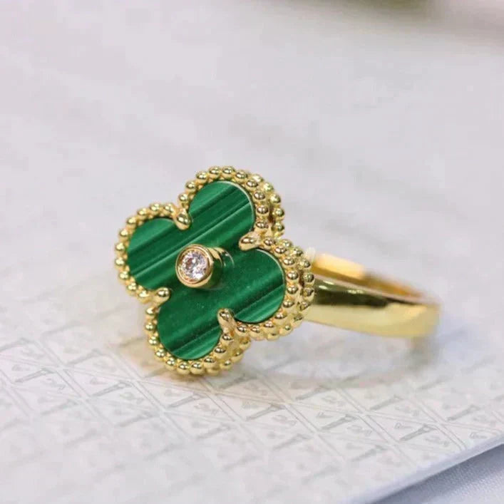 [⭐Hevara Jewelry]CLOVER MALACHITE RING GOLD DIAMOND
