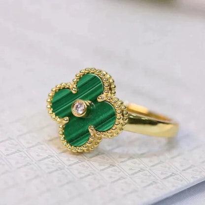[⭐Hevara Jewelry]CLOVER MALACHITE RING GOLD DIAMOND