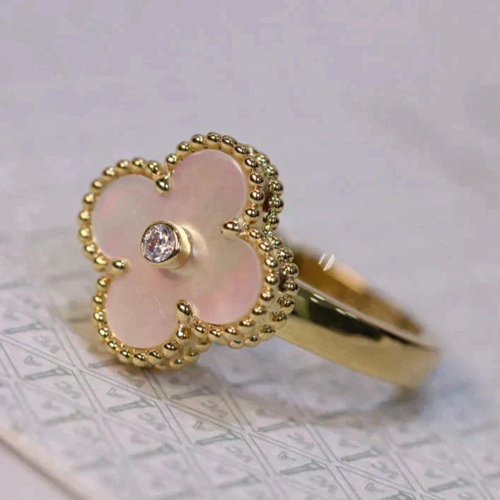 [⭐Hevara Jewelry]CLOVER PINK MOP RING GOLD DIAMOND