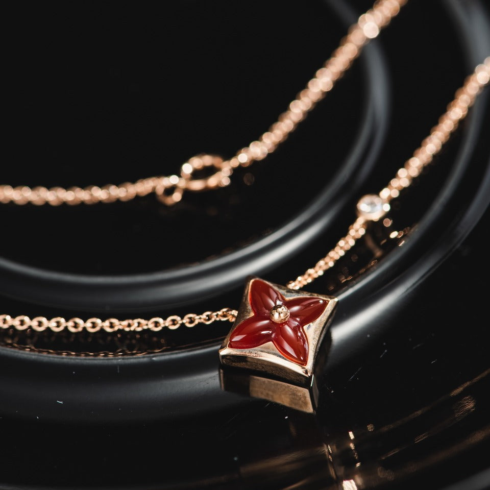 [⭐Hevara Jewelry]STAR NECKLACE PINK GOLD 1 DIAMOND