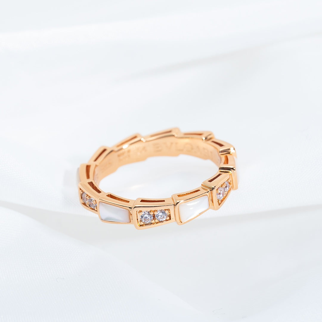 [⭐Hevara Jewelry]SERPENTI RING PINK GOLD DIAMOND MOP 3MM