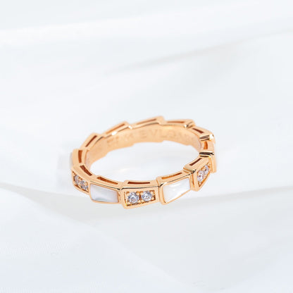 [⭐Hevara Jewelry]SERPENTI RING PINK GOLD DIAMOND MOP 3MM