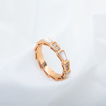 [⭐Hevara Jewelry]SERPENTI RING PINK GOLD DIAMOND MOP 3MM