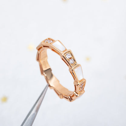[⭐Hevara Jewelry]SERPENTI RING PINK GOLD DIAMOND MOP 3MM