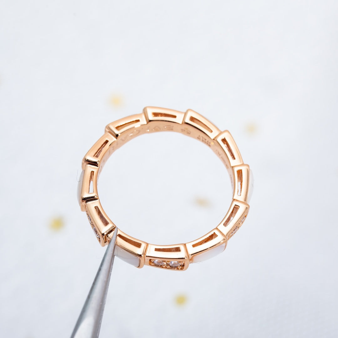 [⭐Hevara Jewelry]SERPENTI RING PINK GOLD DIAMOND MOP 3MM