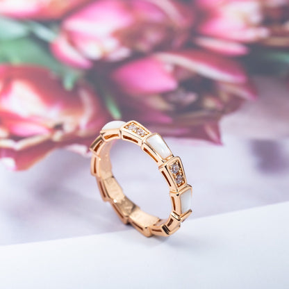 [⭐Hevara Jewelry]SERPENTI RING PINK GOLD DIAMOND MOP 3MM