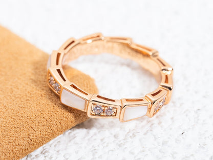 [⭐Hevara Jewelry]SERPENTI RING PINK GOLD DIAMOND MOP 3MM