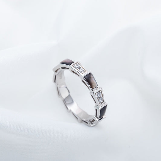 [⭐Hevara Jewelry]SERPENTI RING SILVER  DIAMOND BLACK MOP 3MM