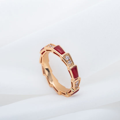[⭐Hevara Jewelry]SERPENTI RING PINK GOLD CARNELIAN DIAMOND 3MM