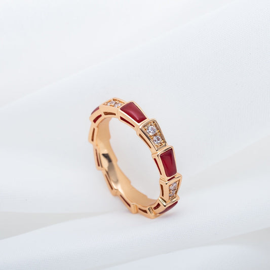 [⭐Hevara Jewelry]SERPENTI RING PINK GOLD CARNELIAN DIAMOND 3MM
