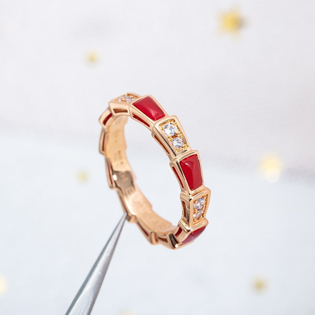 [⭐Hevara Jewelry]SERPENTI RING PINK GOLD CARNELIAN DIAMOND 3MM