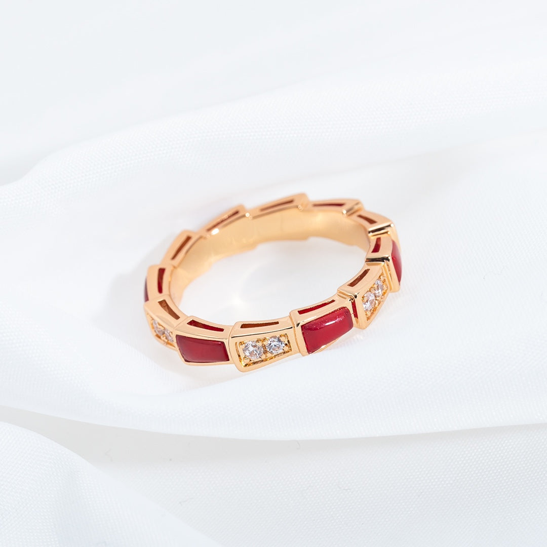 [⭐Hevara Jewelry]SERPENTI RING PINK GOLD CARNELIAN DIAMOND 3MM