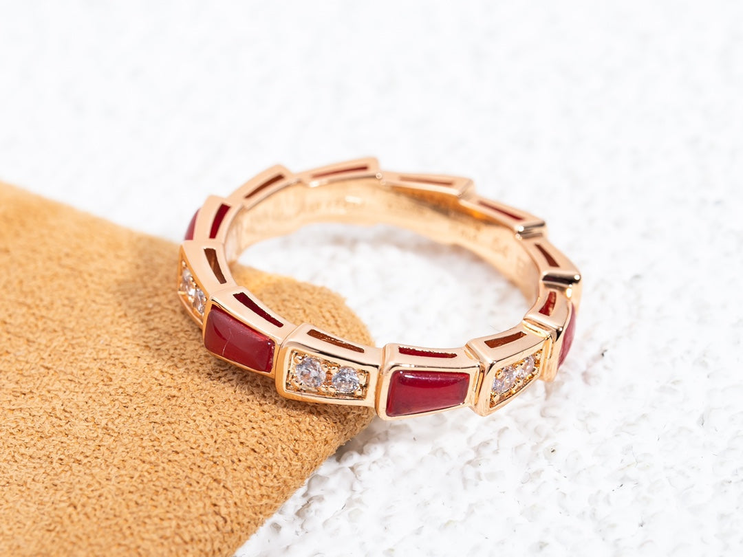 [⭐Hevara Jewelry]SERPENTI RING PINK GOLD CARNELIAN DIAMOND 3MM