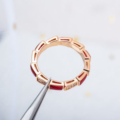 [⭐Hevara Jewelry]SERPENTI RING PINK GOLD CARNELIAN DIAMOND 3MM