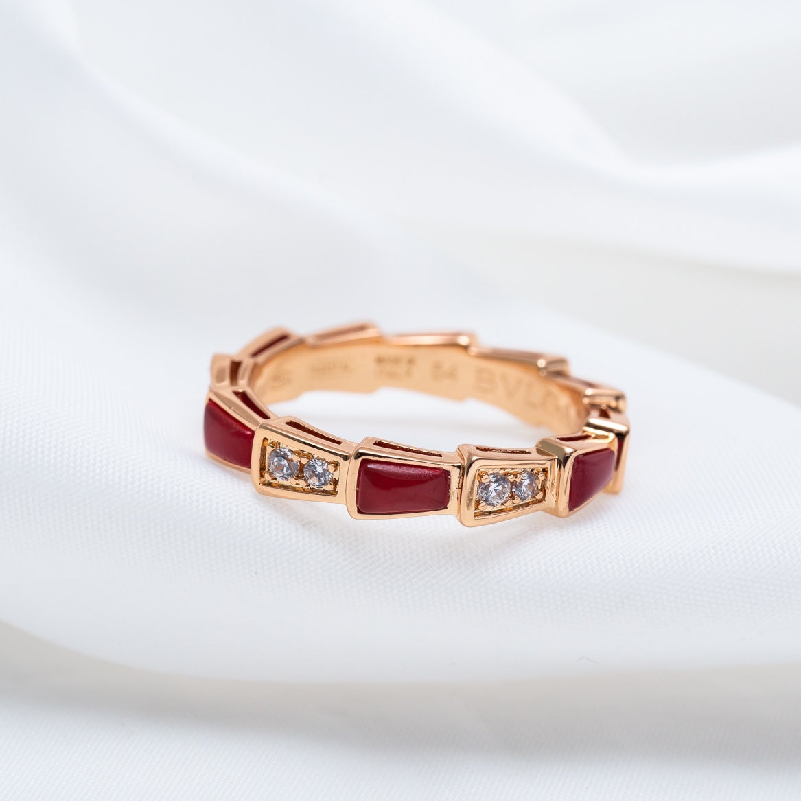 [⭐Hevara Jewelry]SERPENTI RING PINK GOLD CARNELIAN DIAMOND 3MM