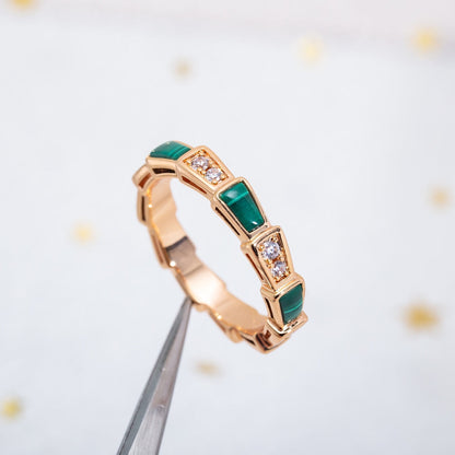 [⭐Hevara Jewelry]SERPENTI RING PINK GOLD MALACHITE DIAMOND 3MM