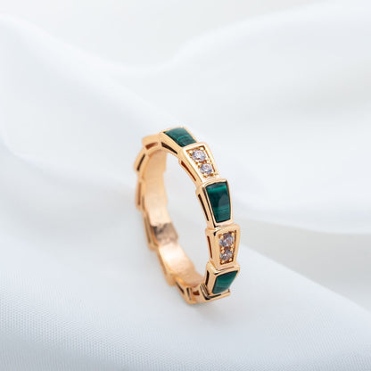 [⭐Hevara Jewelry]SERPENTI RING PINK GOLD MALACHITE DIAMOND 3MM