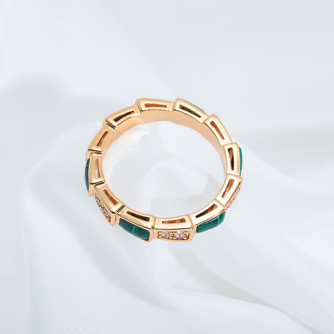 [⭐Hevara Jewelry]SERPENTI RING PINK GOLD MALACHITE DIAMOND 3MM