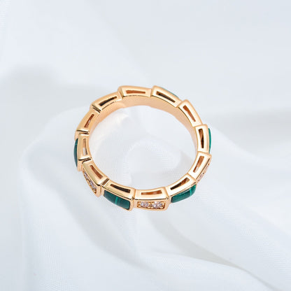 [⭐Hevara Jewelry]SERPENTI RING PINK GOLD MALACHITE DIAMOND 3MM