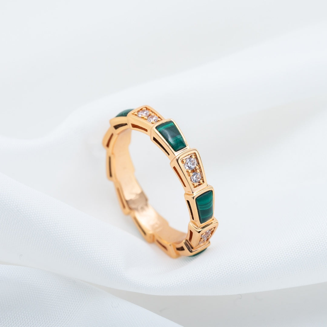 [⭐Hevara Jewelry]SERPENTI RING PINK GOLD MALACHITE DIAMOND 3MM