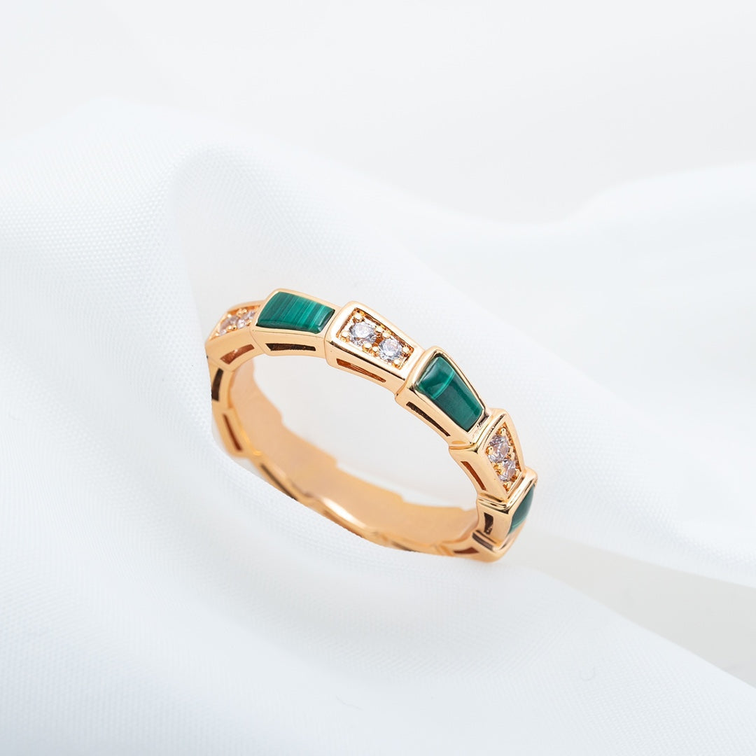 [⭐Hevara Jewelry]SERPENTI RING PINK GOLD MALACHITE DIAMOND 3MM