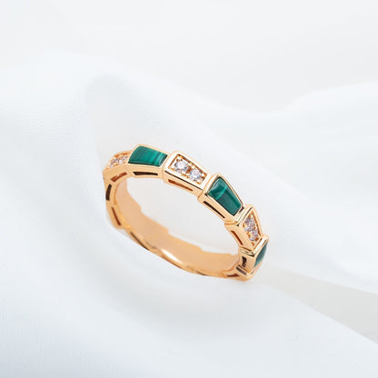 [⭐Hevara Jewelry]SERPENTI RING PINK GOLD MALACHITE DIAMOND 3MM