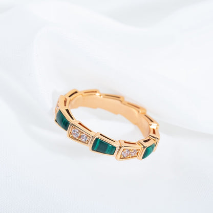 [⭐Hevara Jewelry]SERPENTI RING PINK GOLD MALACHITE DIAMOND 3MM