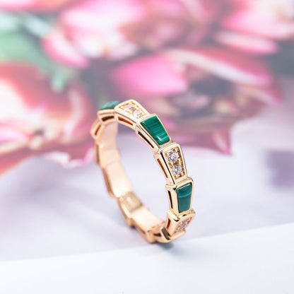 [⭐Hevara Jewelry]SERPENTI RING PINK GOLD MALACHITE DIAMOND 3MM