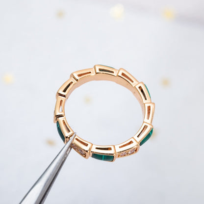[⭐Hevara Jewelry]SERPENTI RING PINK GOLD MALACHITE DIAMOND 3MM