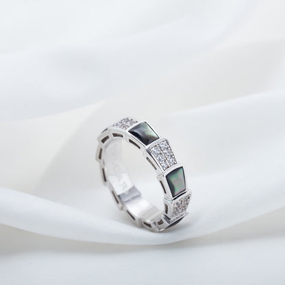 [⭐Hevara Jewelry]SERPENTI RING SILVER DIAMOND BLACK MOP 4MM