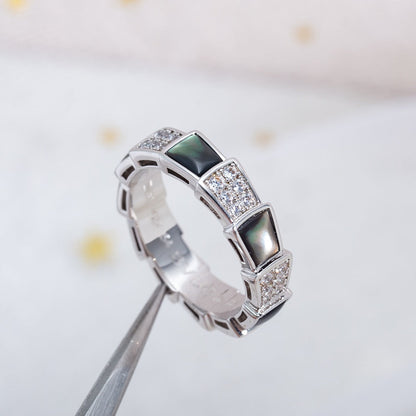 [⭐Hevara Jewelry]SERPENTI RING SILVER DIAMOND BLACK MOP 4MM