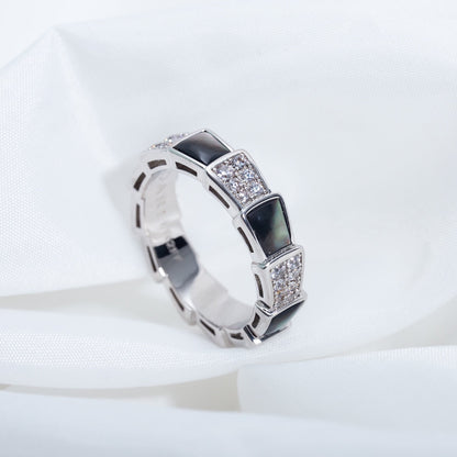 [⭐Hevara Jewelry]SERPENTI RING SILVER DIAMOND BLACK MOP 4MM