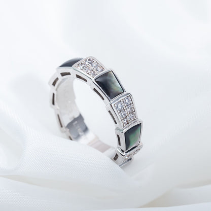 [⭐Hevara Jewelry]SERPENTI RING SILVER DIAMOND BLACK MOP 4MM