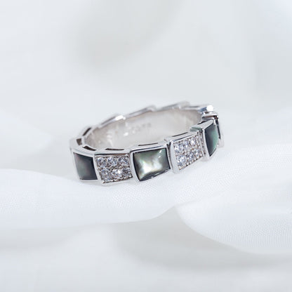 [⭐Hevara Jewelry]SERPENTI RING SILVER DIAMOND BLACK MOP 4MM