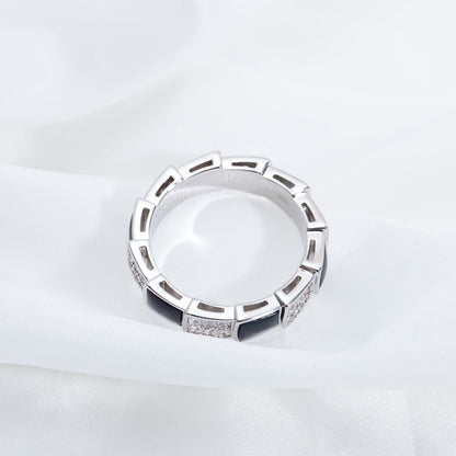 [⭐Hevara Jewelry]SERPENTI RING SILVER DIAMOND BLACK MOP 4MM