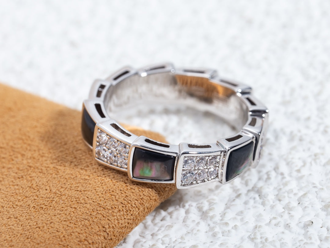 [⭐Hevara Jewelry]SERPENTI RING SILVER DIAMOND BLACK MOP 4MM
