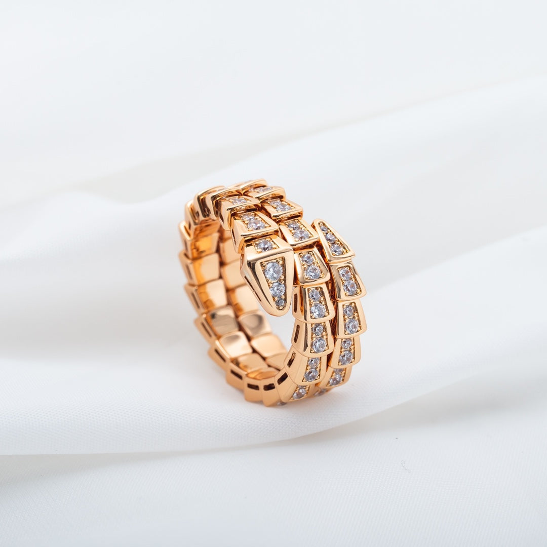 [⭐Hevara Jewelry]SERPENTI RING PINK GOLD DIAMOND DOUBLE ROW