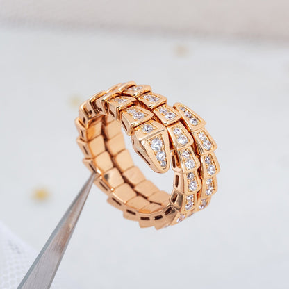 [⭐Hevara Jewelry]SERPENTI RING PINK GOLD DIAMOND DOUBLE ROW