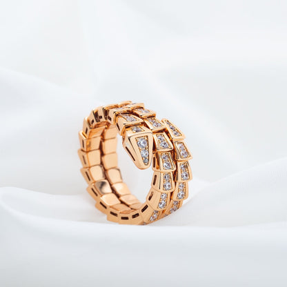[⭐Hevara Jewelry]SERPENTI RING PINK GOLD DIAMOND DOUBLE ROW