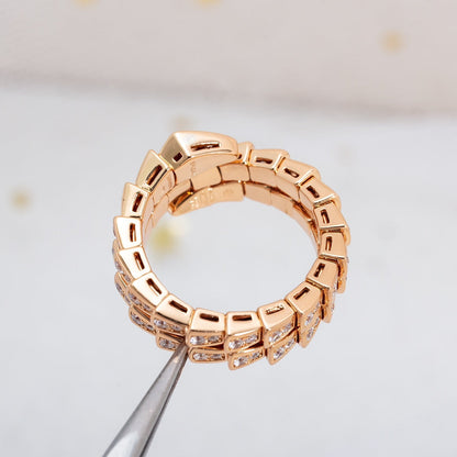 [⭐Hevara Jewelry]SERPENTI RING PINK GOLD DIAMOND DOUBLE ROW