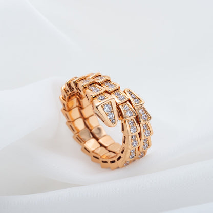 [⭐Hevara Jewelry]SERPENTI RING PINK GOLD DIAMOND DOUBLE ROW