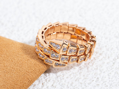 [⭐Hevara Jewelry]SERPENTI RING PINK GOLD DIAMOND DOUBLE ROW
