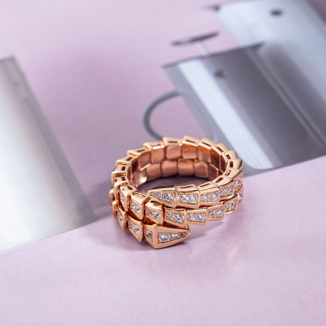 [⭐Hevara Jewelry]SERPENTI RING PINK GOLD DIAMOND DOUBLE ROW