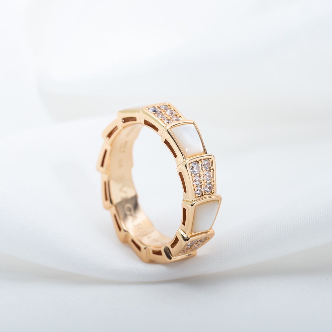 [⭐Hevara Jewelry]SERPENTI RING PINK GOLD MOP DIAMOND PAVED 4MM