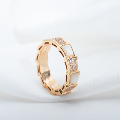 [⭐Hevara Jewelry]SERPENTI RING PINK GOLD MOP DIAMOND PAVED 4MM