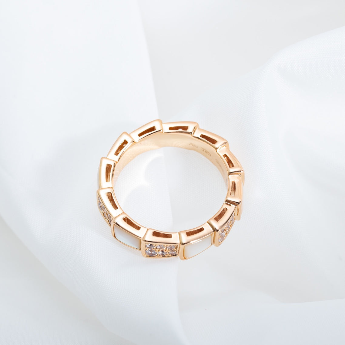 [⭐Hevara Jewelry]SERPENTI RING PINK GOLD MOP DIAMOND PAVED 4MM