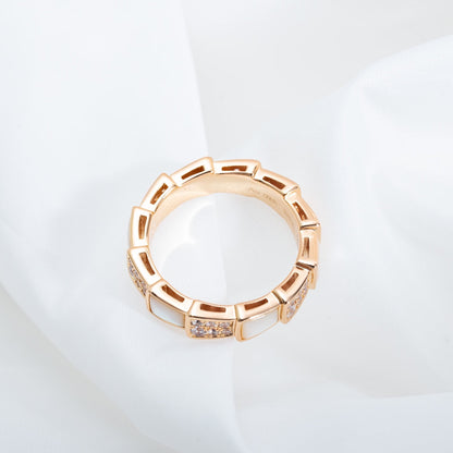 [⭐Hevara Jewelry]SERPENTI RING PINK GOLD MOP DIAMOND PAVED 4MM