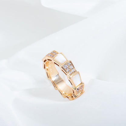 [⭐Hevara Jewelry]SERPENTI RING PINK GOLD MOP DIAMOND PAVED 4MM
