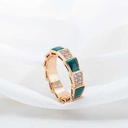 [⭐Hevara Jewelry]SERPENTI RING PINK GOLD MALACHITE DIAMOND PAVED 4MM